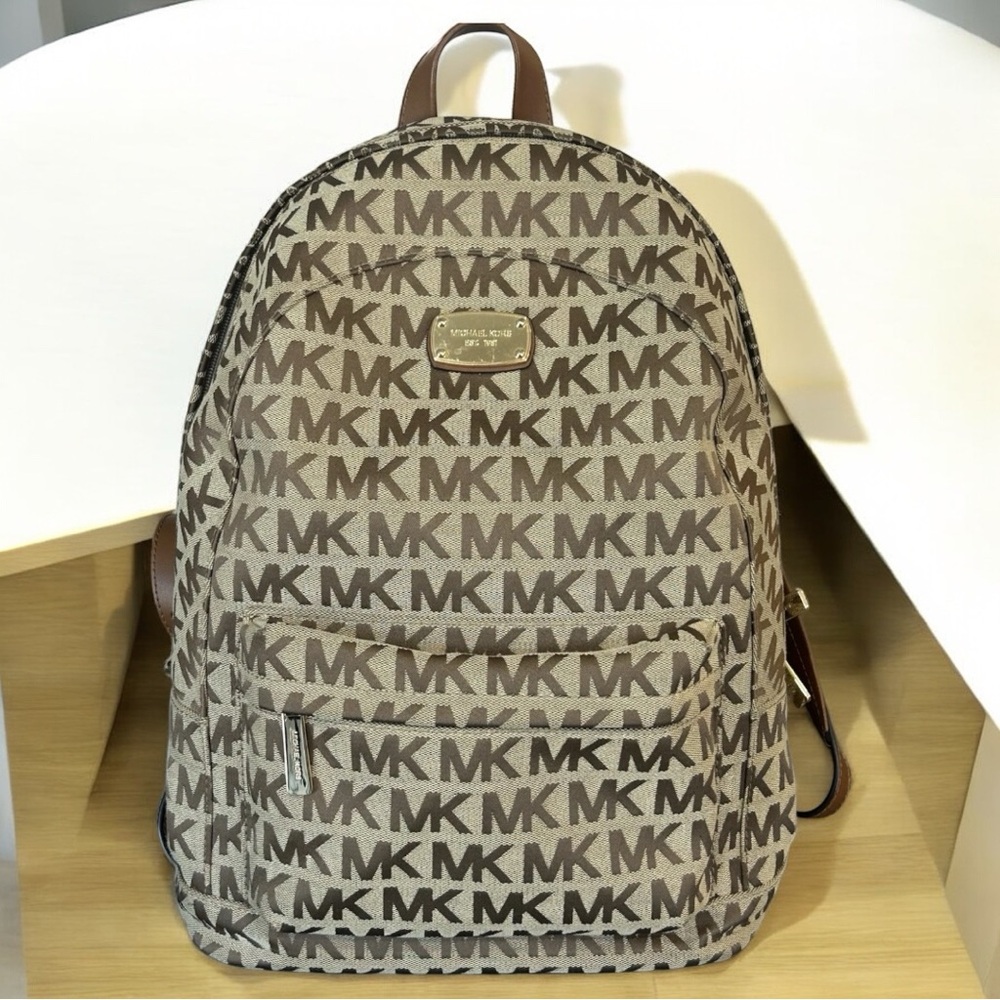 Michael Kors Jet Set MK Large Canvas Backpack-Beige/Mocha
